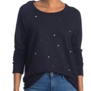 NWOT Sundry Heart Print Crewneck Pullover Navy Med